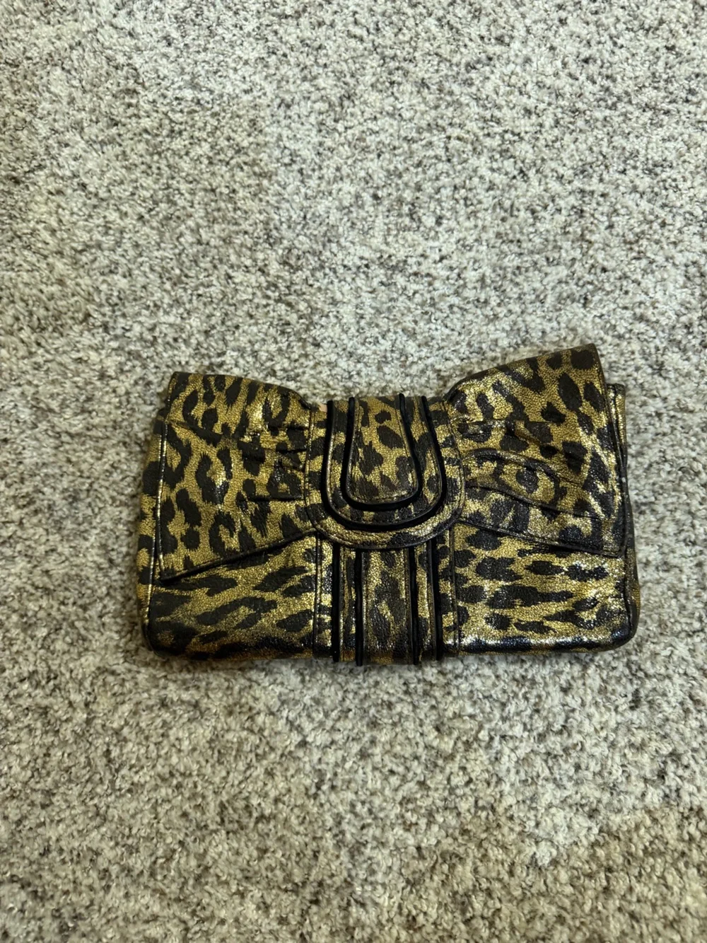 Leopard Print Metallic Clutch